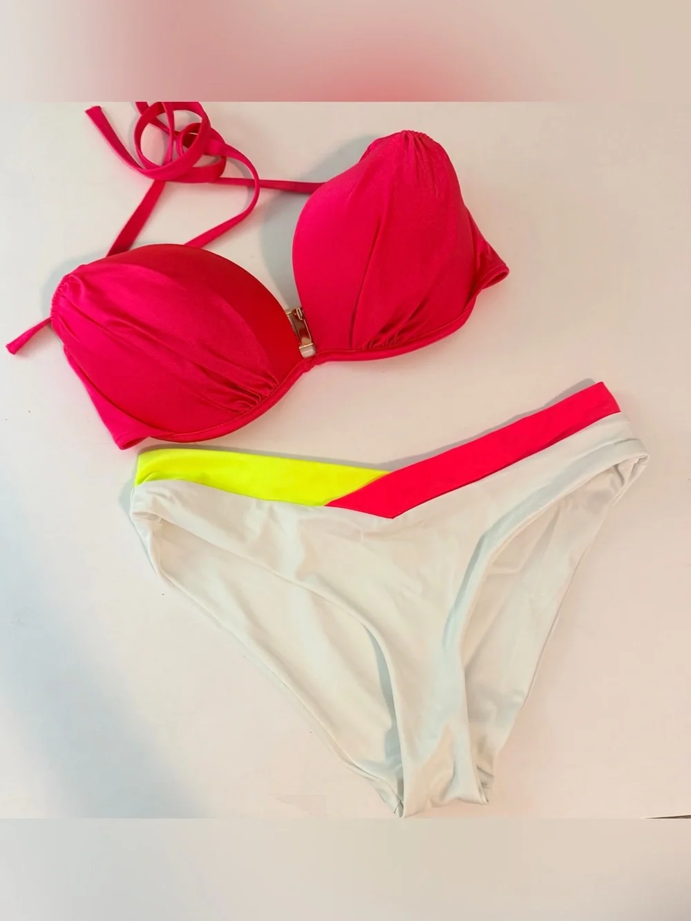 VETCHY Vista Neon Tricolor Bikini Bottoms & Victoria’s Secret Top Set